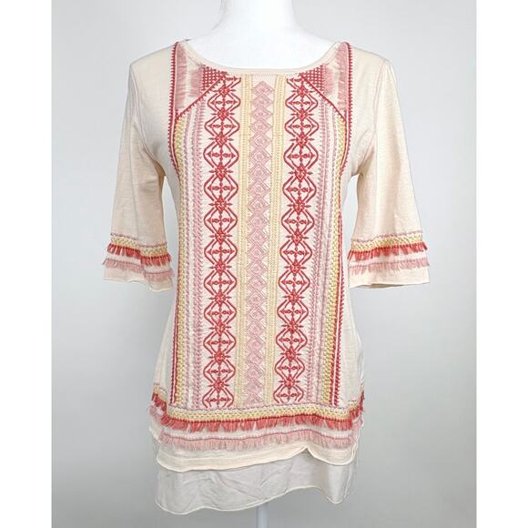 Sundance Monterra Embroidered Top Size XS Boho Fringe Feminine Western Pink - Picture 2 of 11